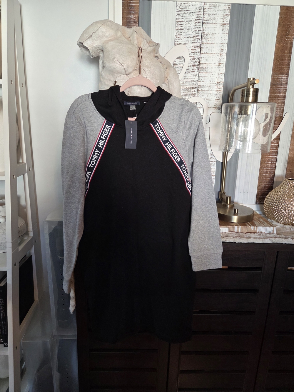 Tommy Hilfiger Black and Gray Hooded Women's Dress